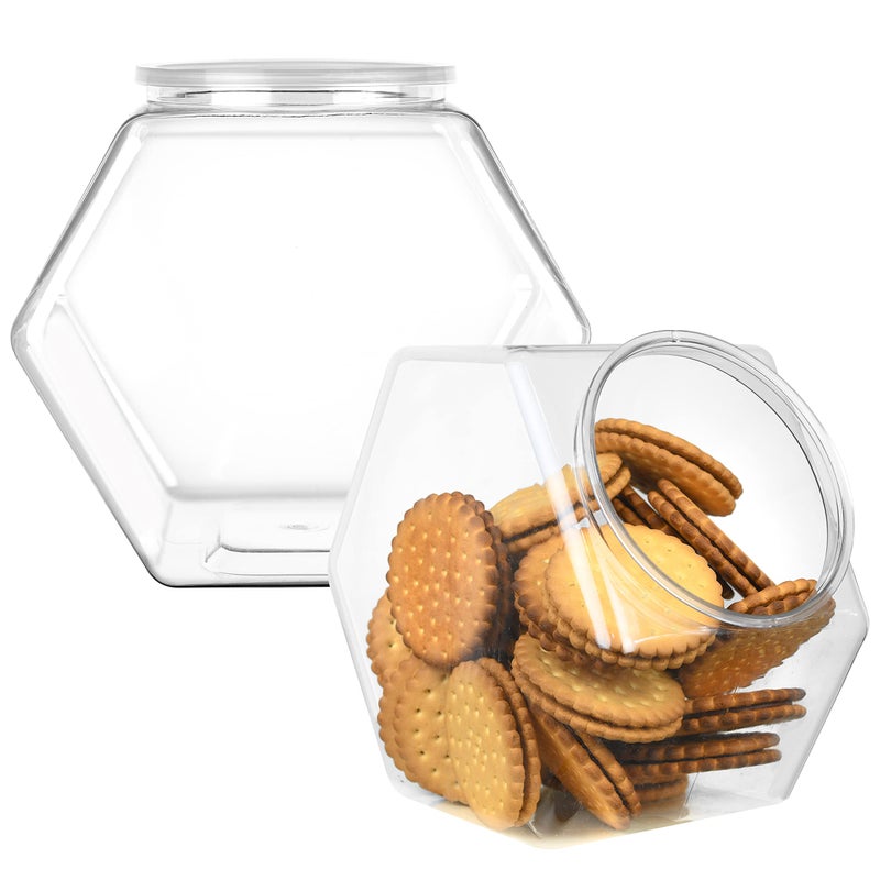 DilaBee 2-Pack Plastic Cookie Jar - 1 Gallon Hexagon Candy Jars with Lids for Candy Buffet, Kitchen & Office - Clear Jars with Lids for Cookies, Candies & Dry Food - Plastic Jar with Labels - BPA-Free - Image 1